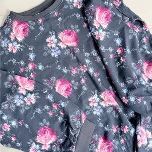 Janie and Jack Navy Floral Sweatshirt Set with Pink Roses